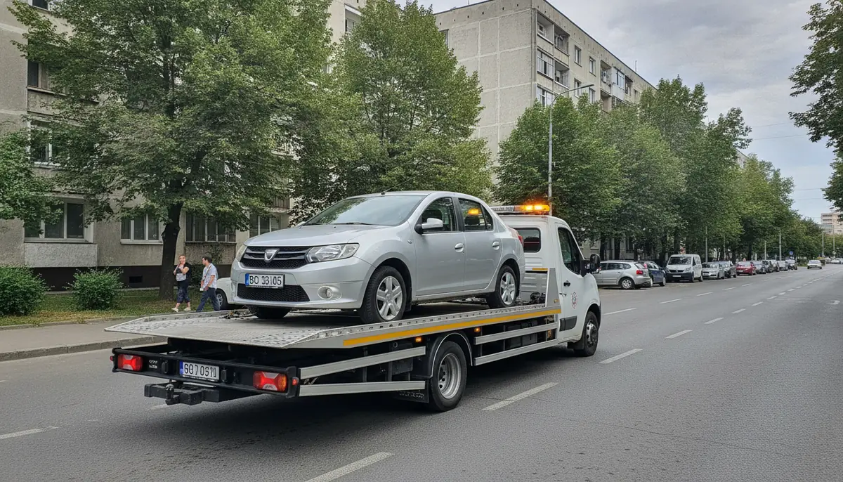 Tractare auto Cluj-Napoca — platformă hidraulică cu Dacia Logan