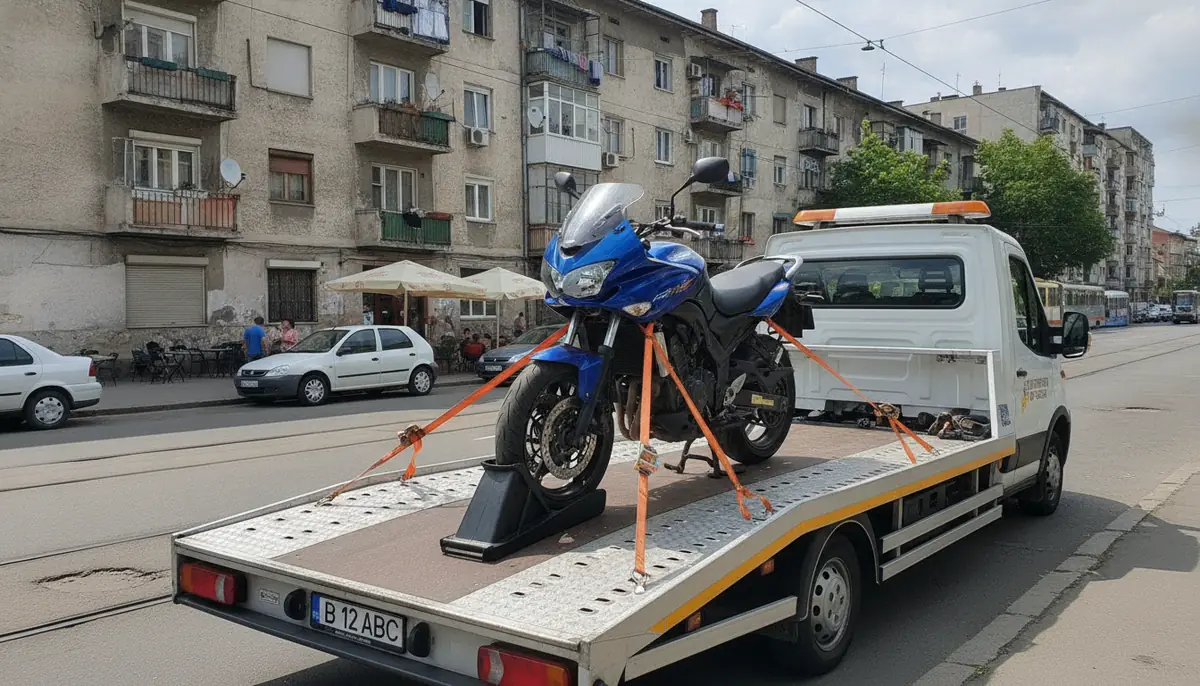 Tractare moto asigurată pe platformă